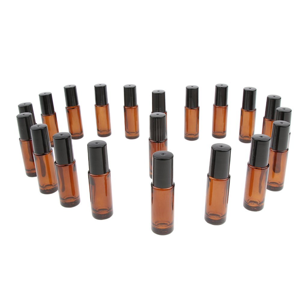 20 Pieces 5ml Essential Oil Roller Bottles Glass Perfume Bottles Dark Brown