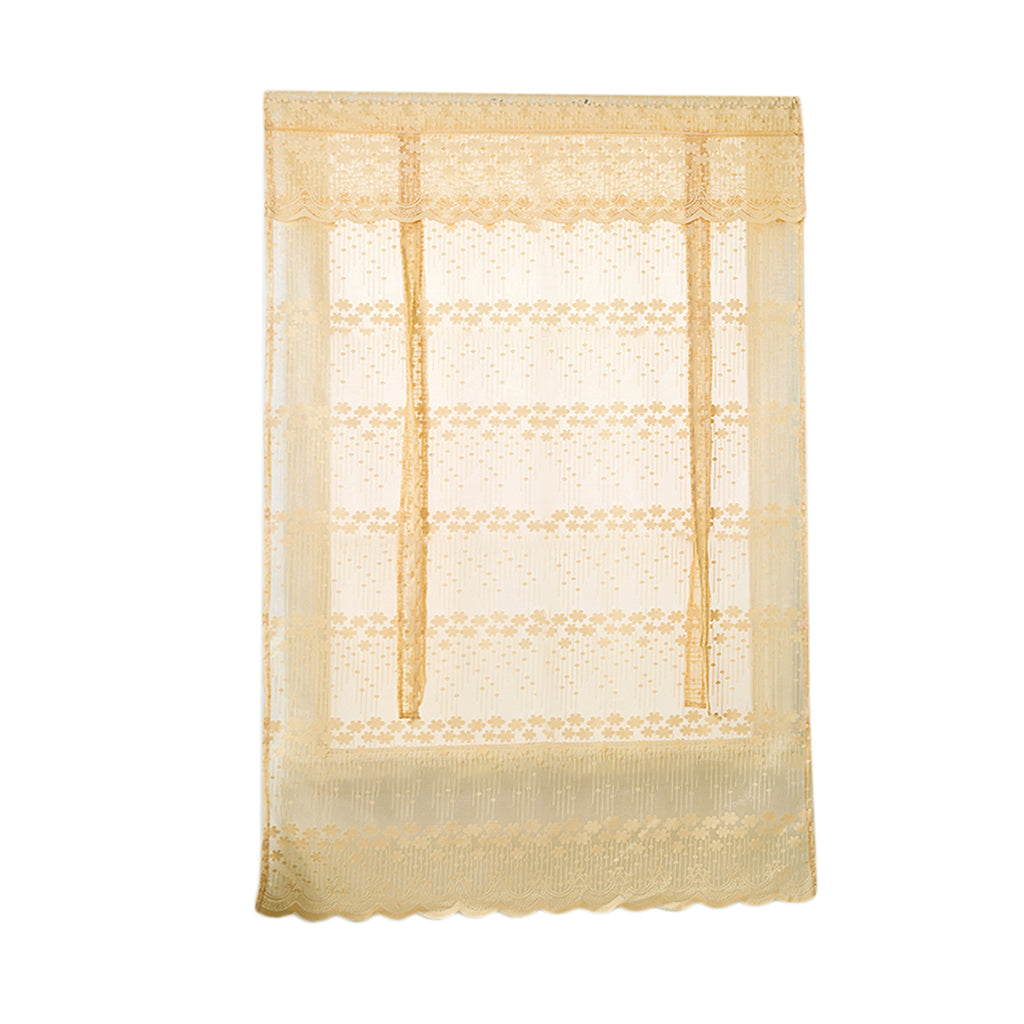 Tie-Up Shade Lace Voile Curtain Cafe Net Curtains for Kitchen Yellow_S