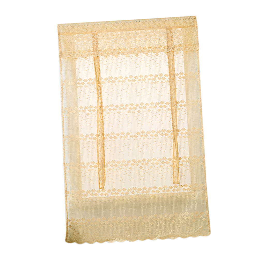 Tie-Up Shade Lace Voile Curtain Cafe Net Curtains for Kitchen Yellow_S