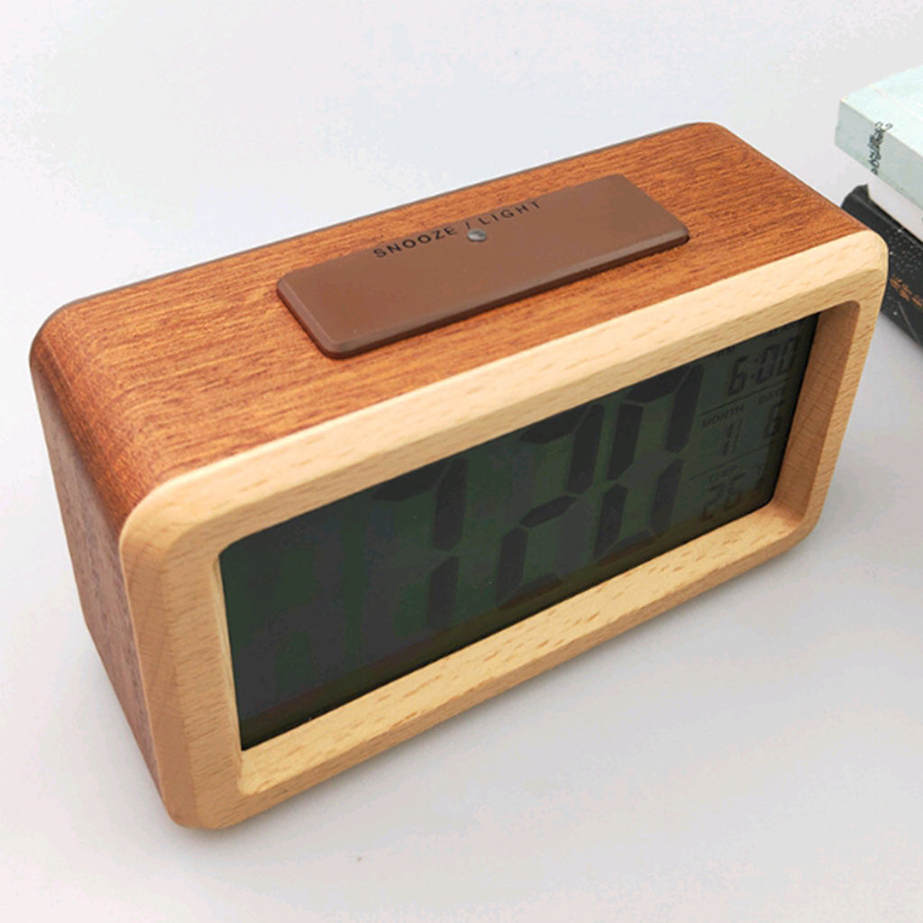 Wooden Electronic Smart Clock Date Temperature Dispaly Clock Brown