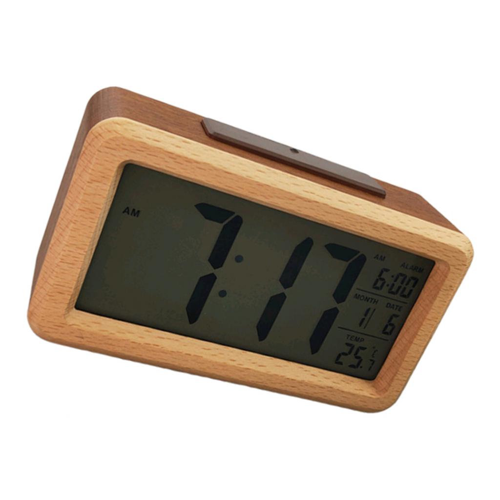 Wooden Electronic Smart Clock Date Temperature Dispaly Clock Brown