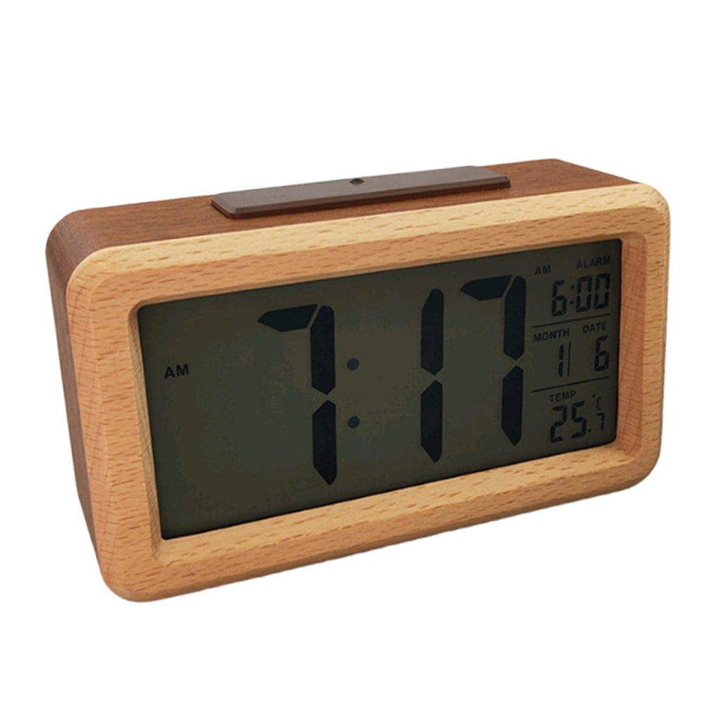 Wooden Electronic Smart Clock Date Temperature Dispaly Clock Brown