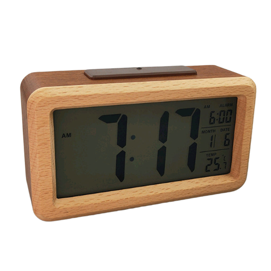 Wooden Electronic Smart Clock Date Temperature Dispaly Clock Brown