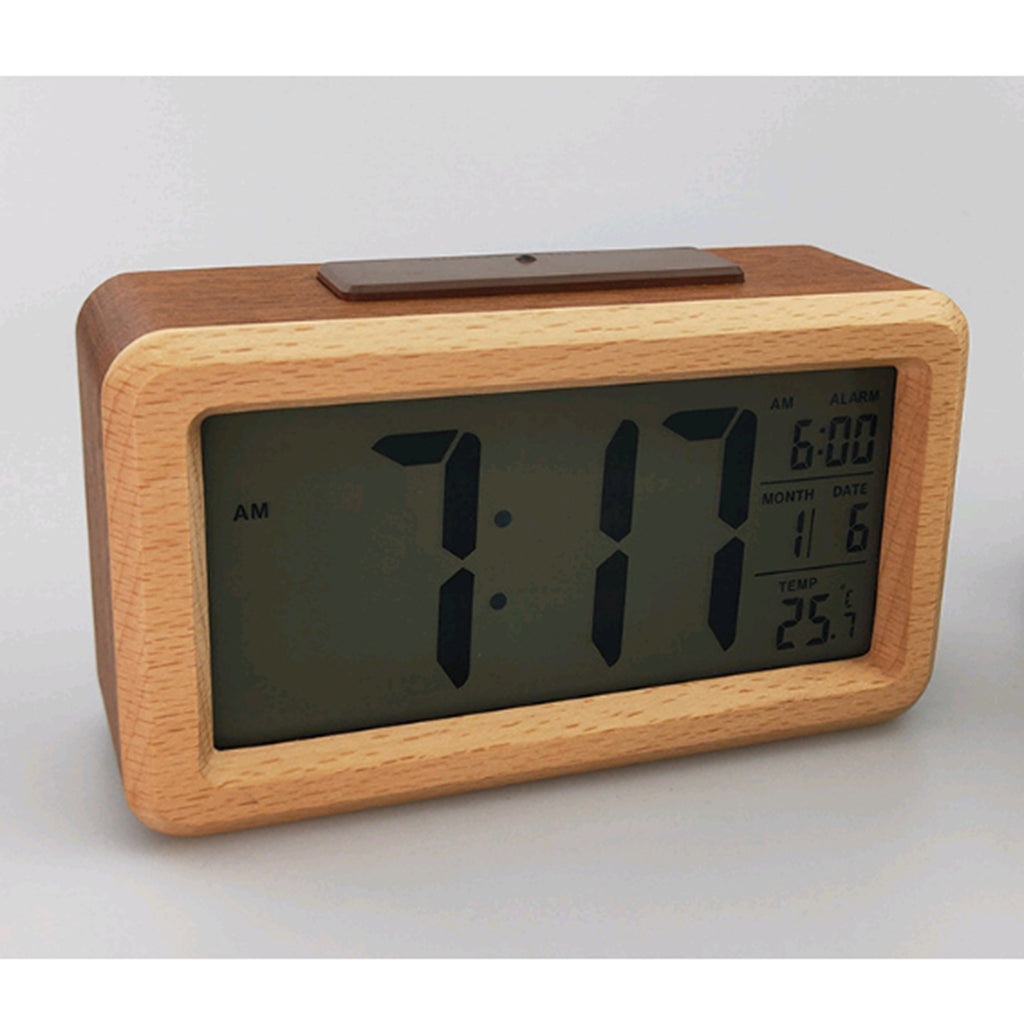 Wooden Electronic Smart Clock Date Temperature Dispaly Clock Brown