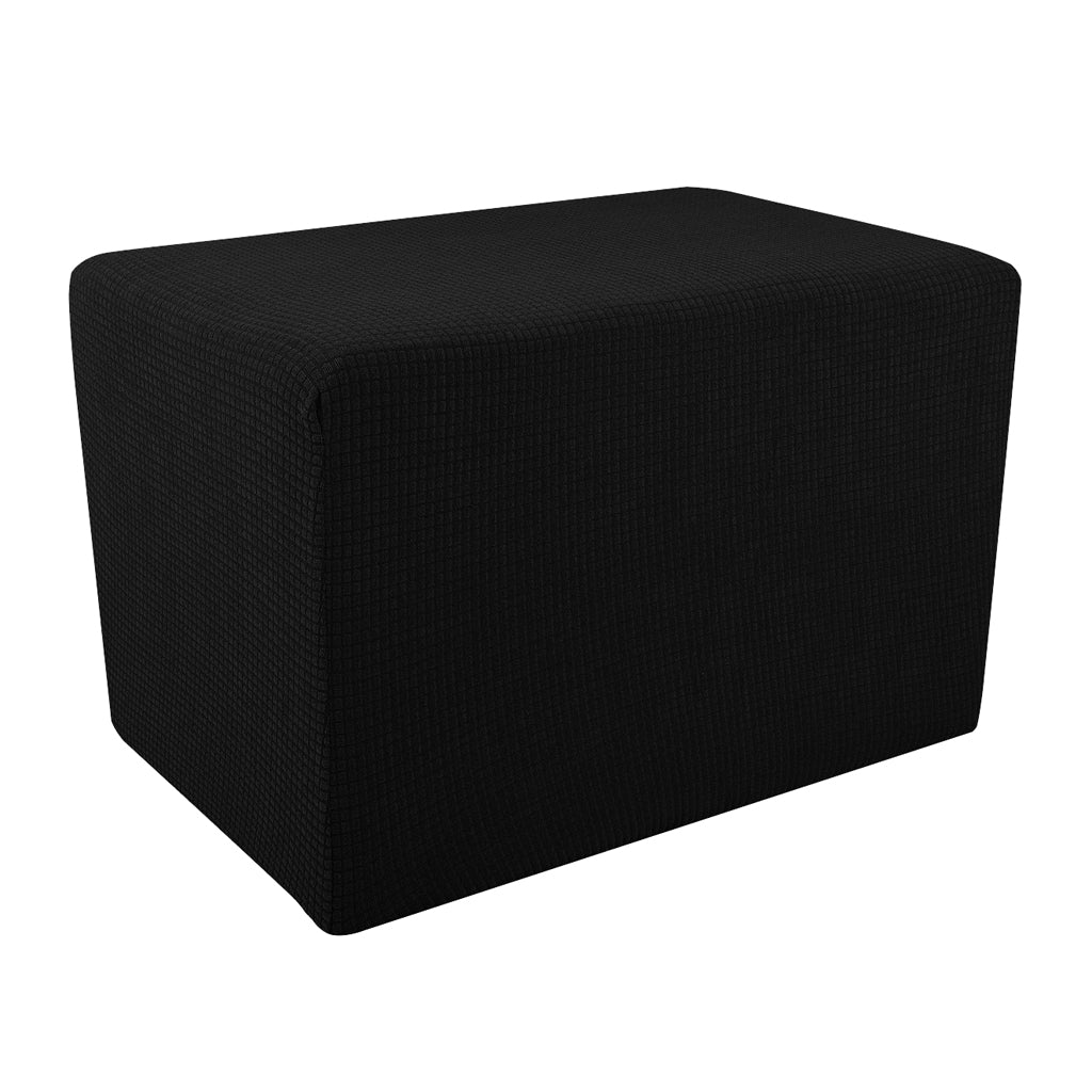 Stretch Ottoman Pouf Cover Footrest Stool Slipcover Protector B Black