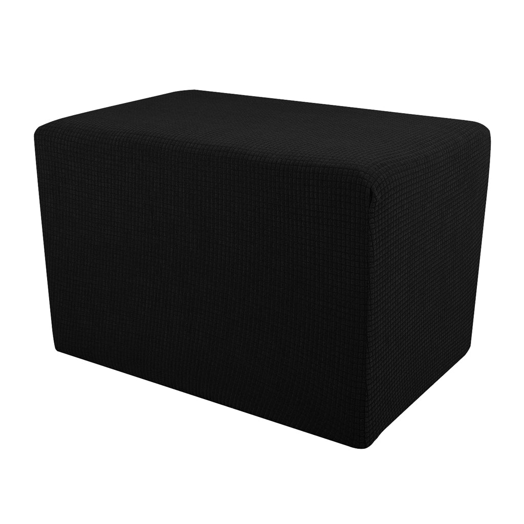 Stretch Ottoman Pouf Cover Footrest Stool Slipcover Protector B Black