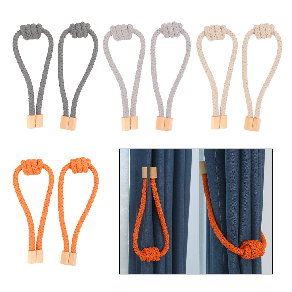 1 Pair of Modern Knotted Curtain Tiebacks Holdback with Magnetic Orange