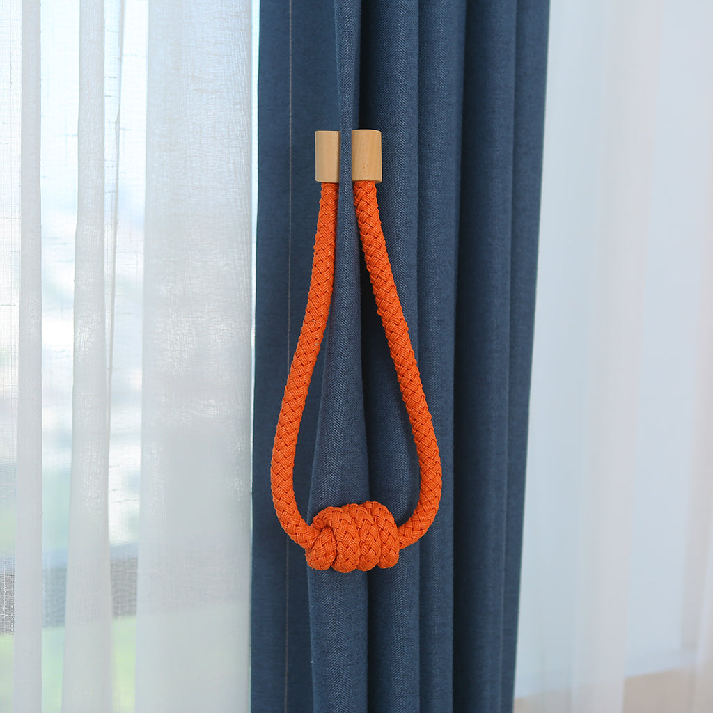 1 Pair of Modern Knotted Curtain Tiebacks Holdback with Magnetic Orange