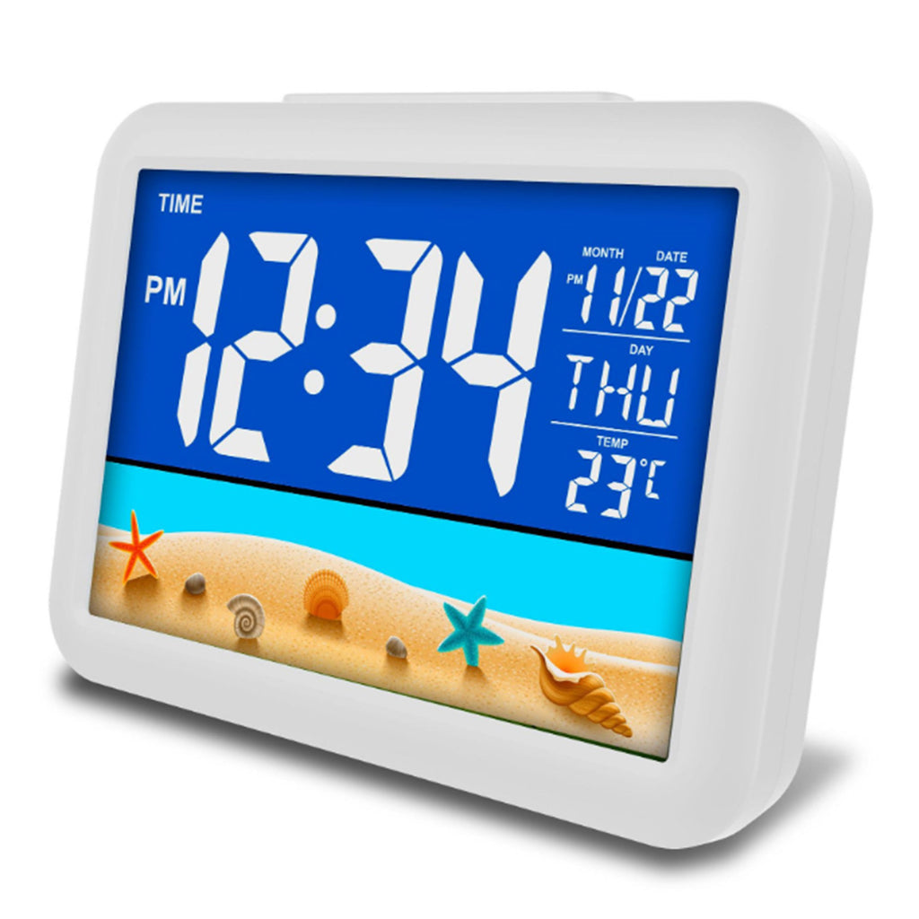 LCD Color Screen Alarm Clock Digital Beside Clock for Students Seaside