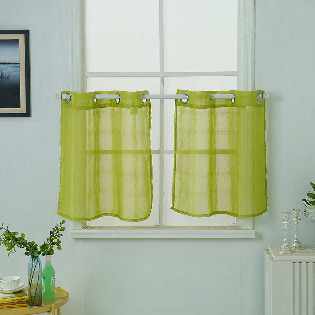 Window Voile Sheer Curtain Valance Tiers Green 74x90cm