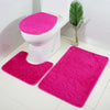 3 Pieces Non-slip Bath Mat Contour Rug Toilet Lid Cover  Flower-Rose Red