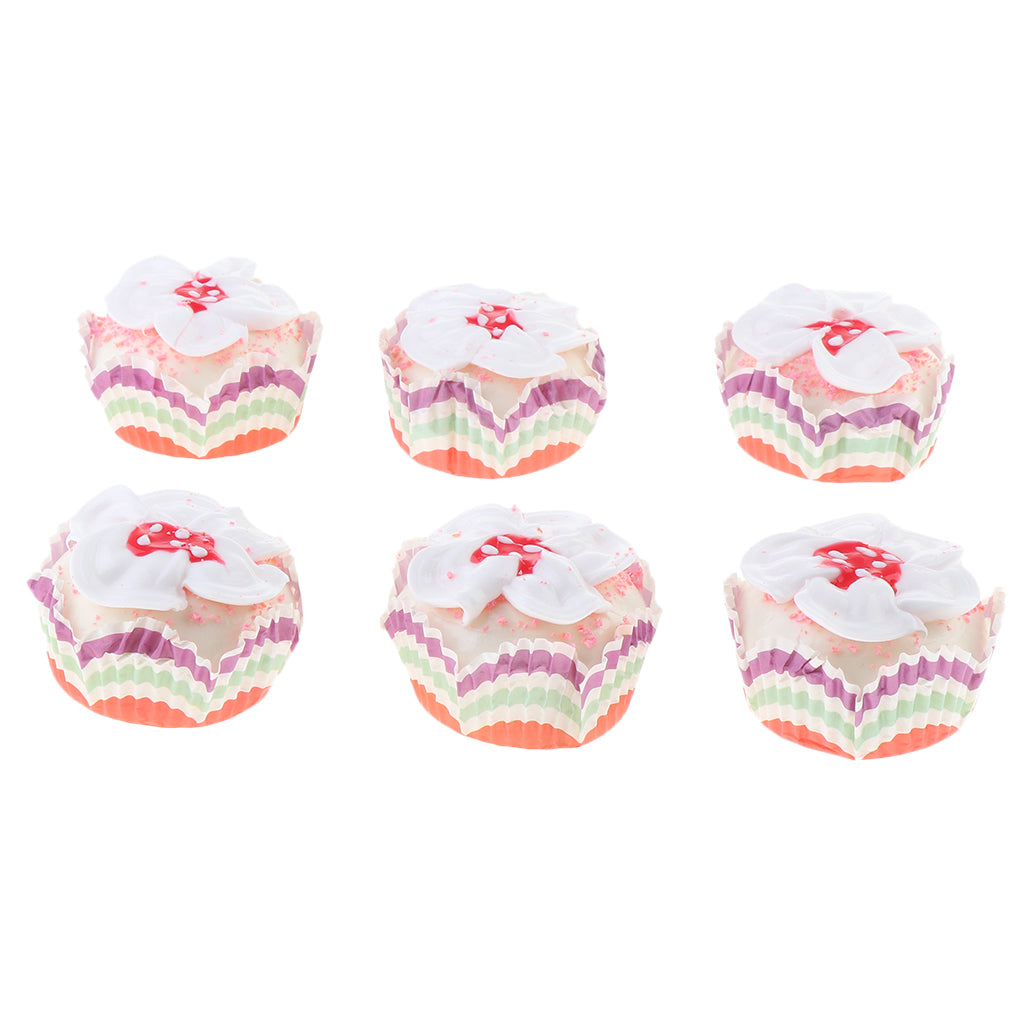 6 Pieces Simulation Cup Cake Model PU Early Childhood Education Prop Red