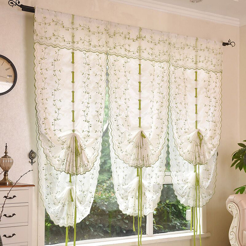 Embroidered Voile Curtain Single Panel Bedroom Living Room Green Flower Vine 80x150CM_31.5x59.1 inch