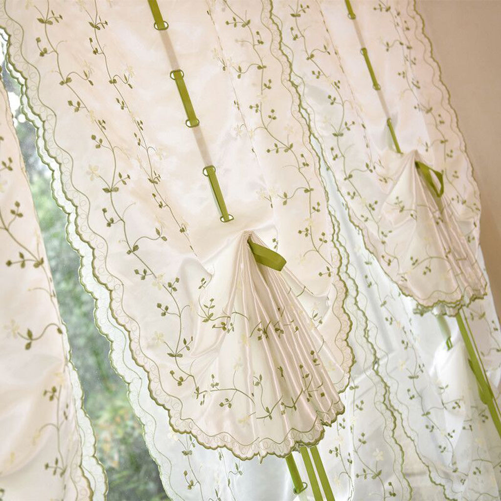 Embroidered Voile Curtain Single Panel Bedroom Living Room Green Flower Vine 80x150CM_31.5x59.1 inch