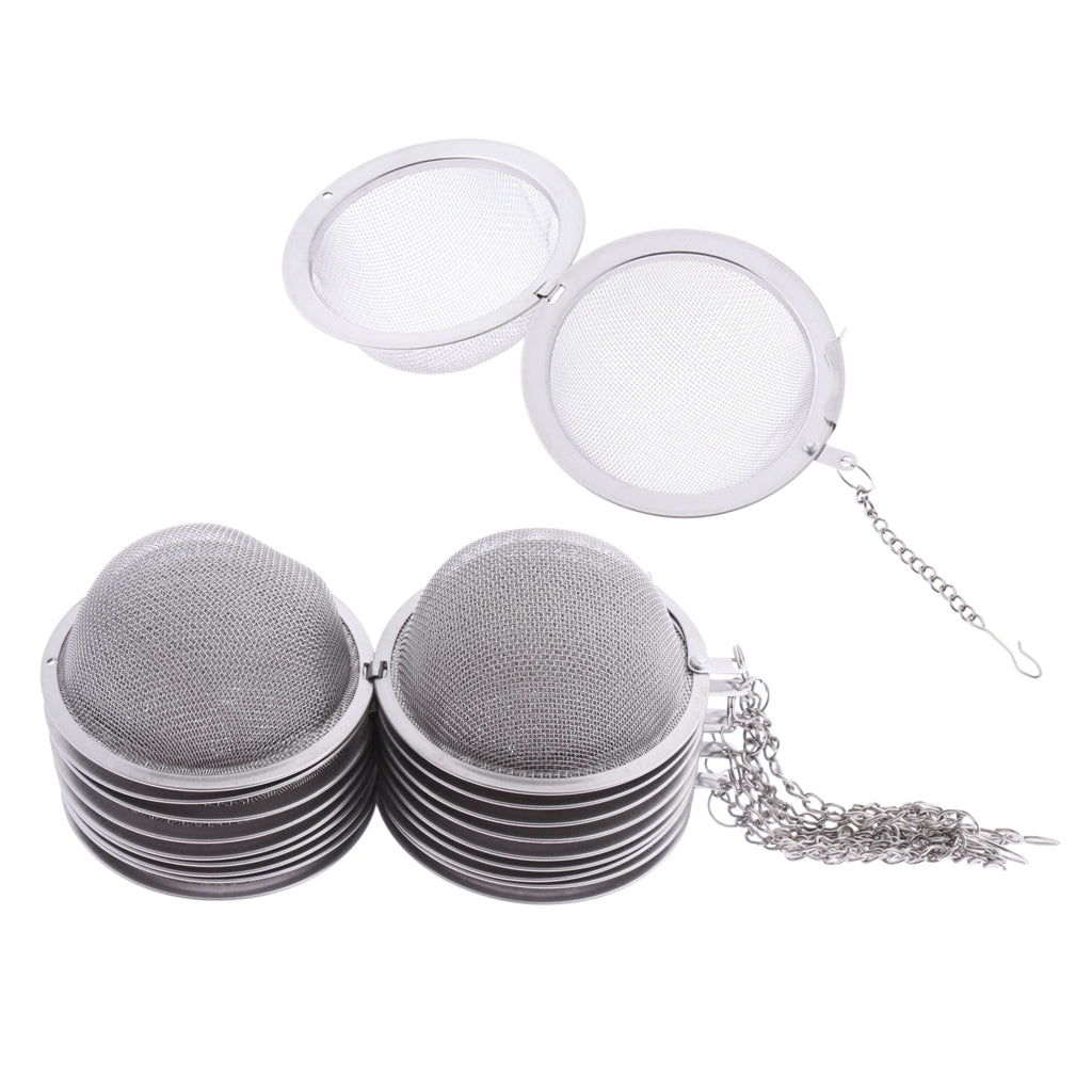 10 Pieces Stainless Steel Mesh Tea Ball Tea Strainer Filter with Chain 4.5cm