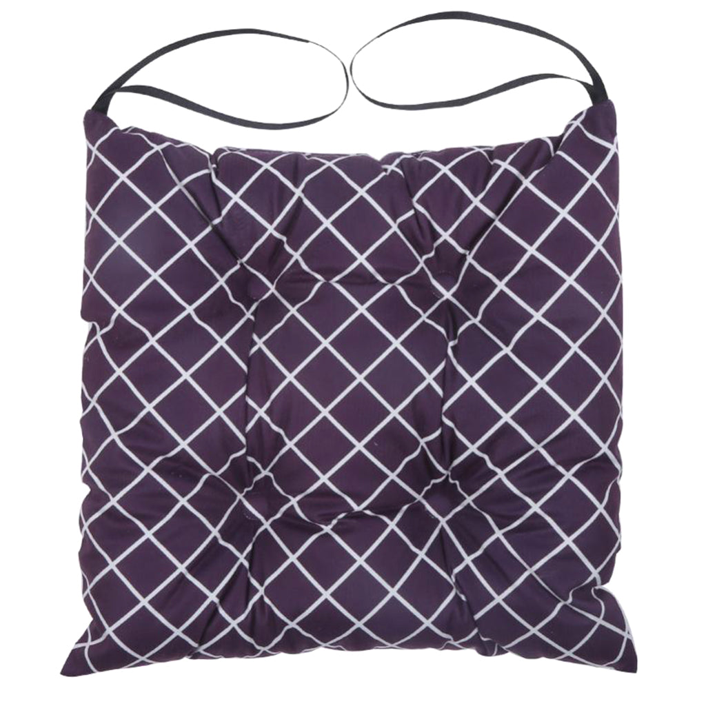 Square Cotton Dining Chair Seat Cushion Pad with Ties Grid Purple-35cm