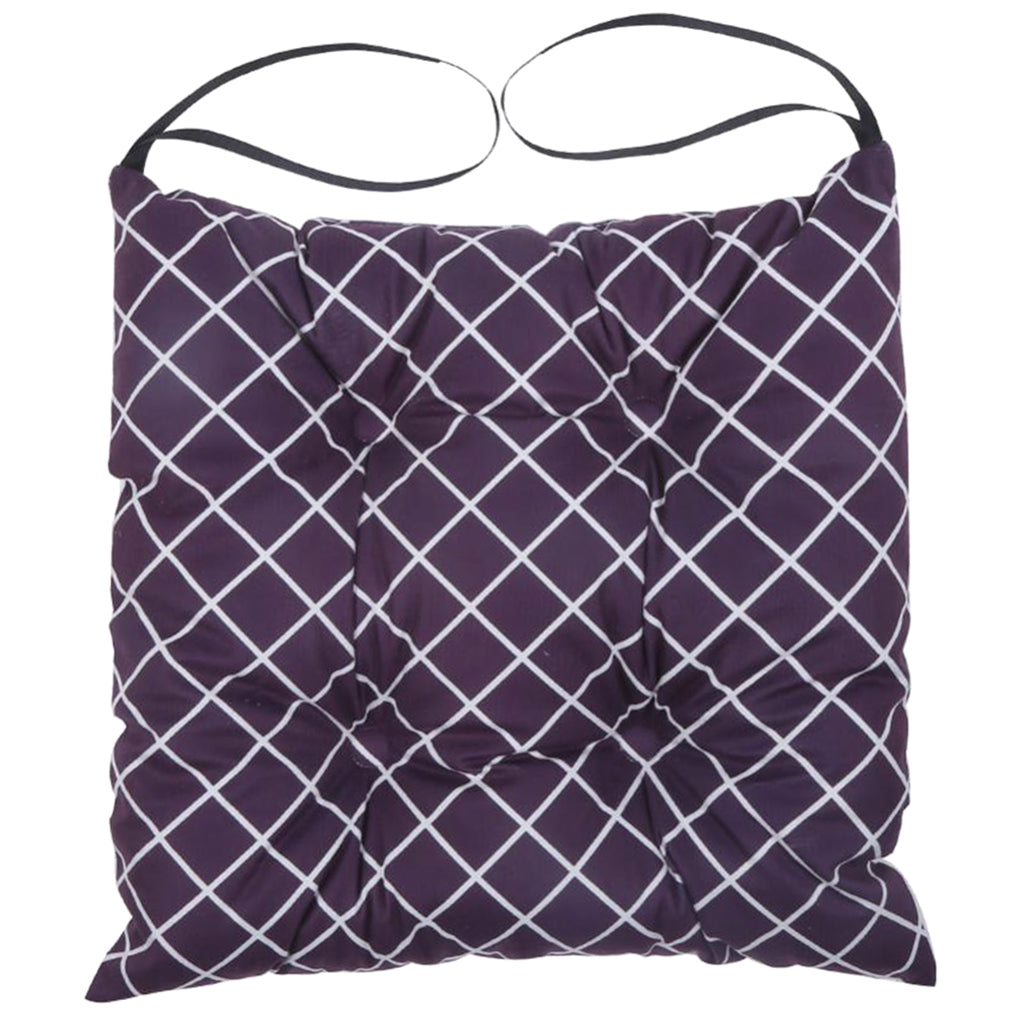 Square Cotton Dining Chair Seat Cushion Pad with Ties Grid Purple-35cm