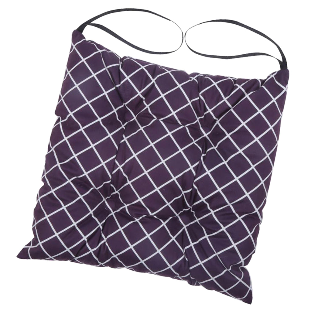 Square Cotton Dining Chair Seat Cushion Pad with Ties Grid Purple-35cm