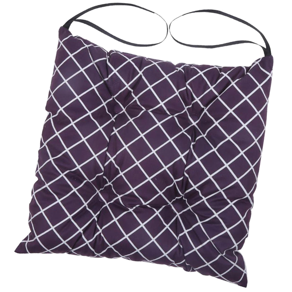 Square Cotton Dining Chair Seat Cushion Pad with Ties Grid Purple-35cm