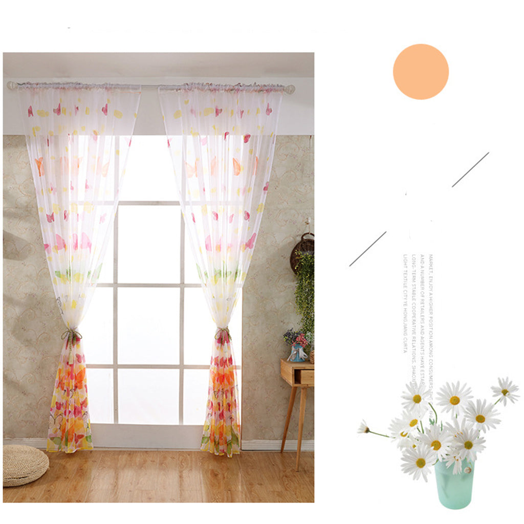 Butterfly Printing Sheer Curtains Window Voile Panels for Bedroom 200x100cm