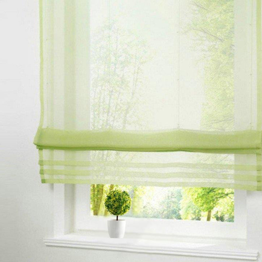 Sheer Voile Roman Blinds Curtains for Bedroom Kitchen Balcony Green-140×155cm