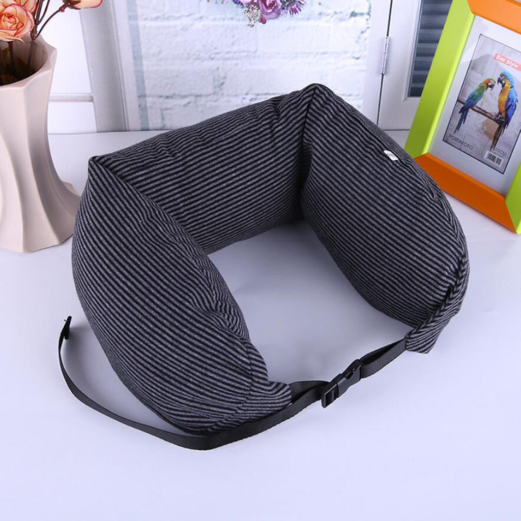 Cotton U Shape Travel Neck Pillows Sleeping Cushion Black Stripe