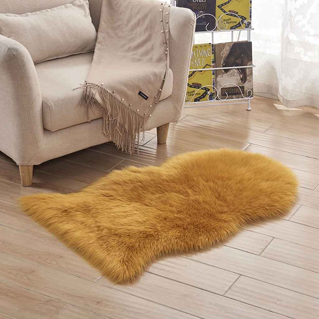 40x60cm Sheepskin Fluffy Skin Faux Fur Fake Rug Mat Rugs Camel Yellow