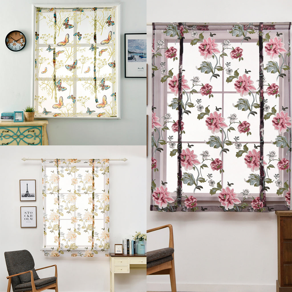 Kitchen Window Short Roman Blinds Curtains Panel Purple Peony 60x140cm