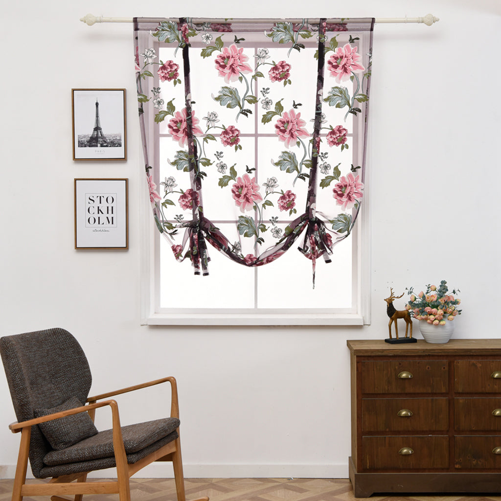 Kitchen Window Short Roman Blinds Curtains Panel Purple Peony 60x140cm