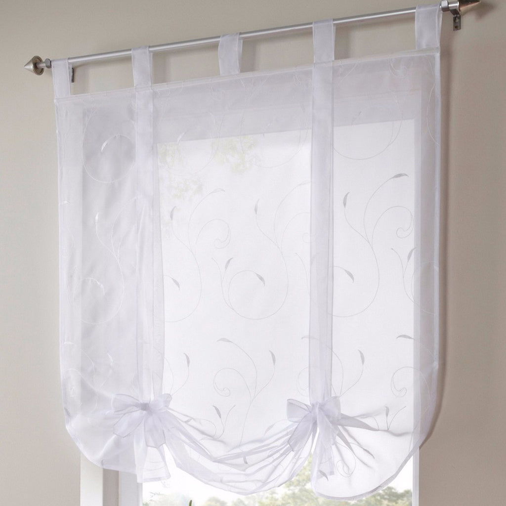 Roman shade European embroidery style tie up window curtain White 60x140cm