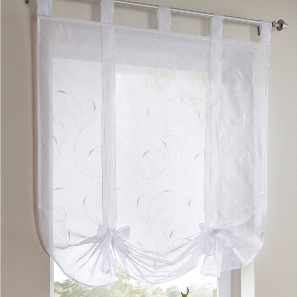 Roman shade European embroidery style tie up window curtain White 60x140cm