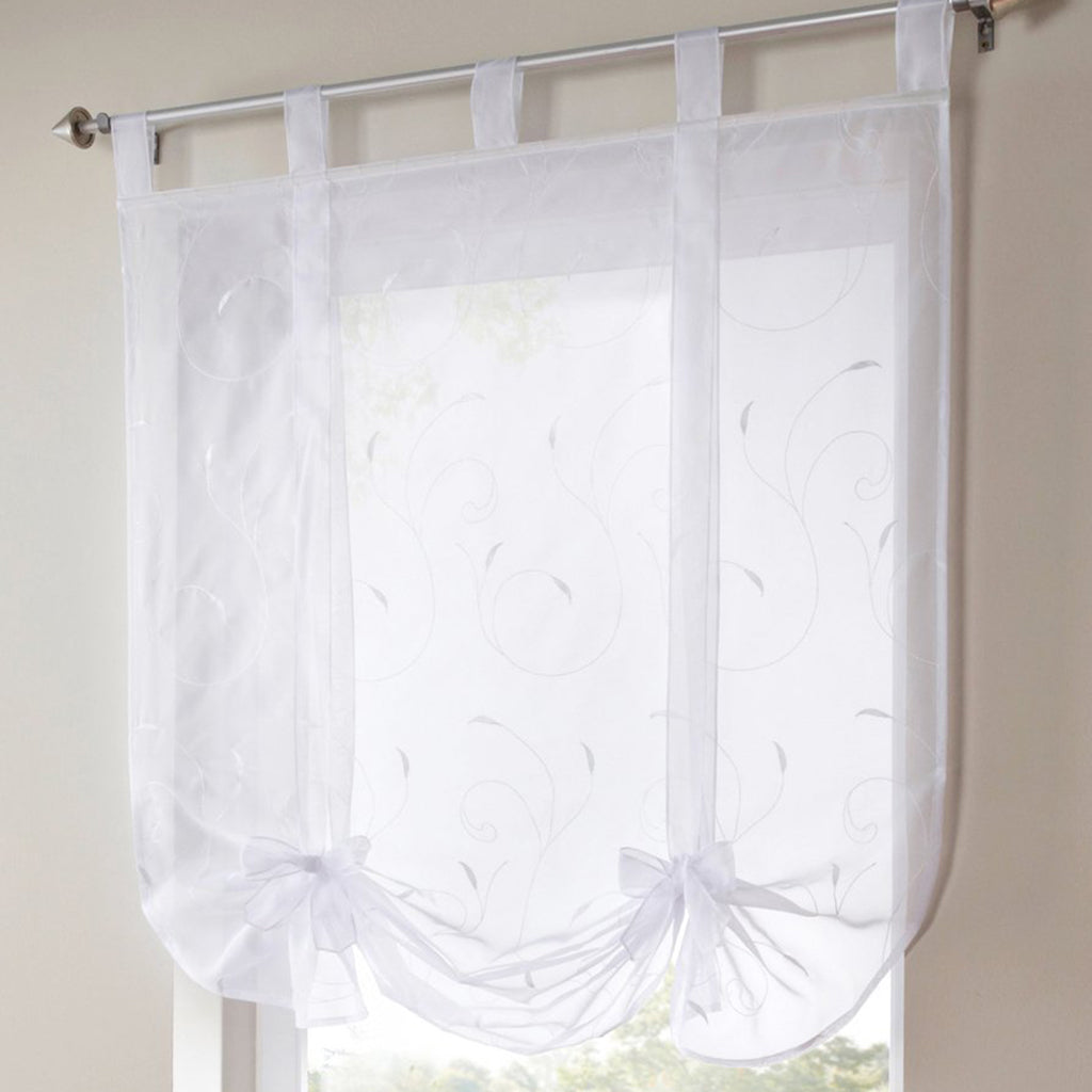 Roman shade European embroidery style tie up window curtain White 60x140cm