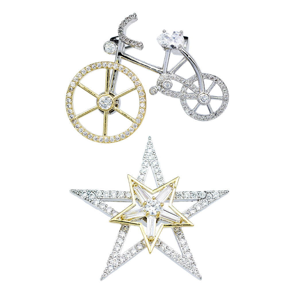 Fashion Crystal Brooch Rotatable Bicycle Coat Collar Lapel Pin Jewelry Star