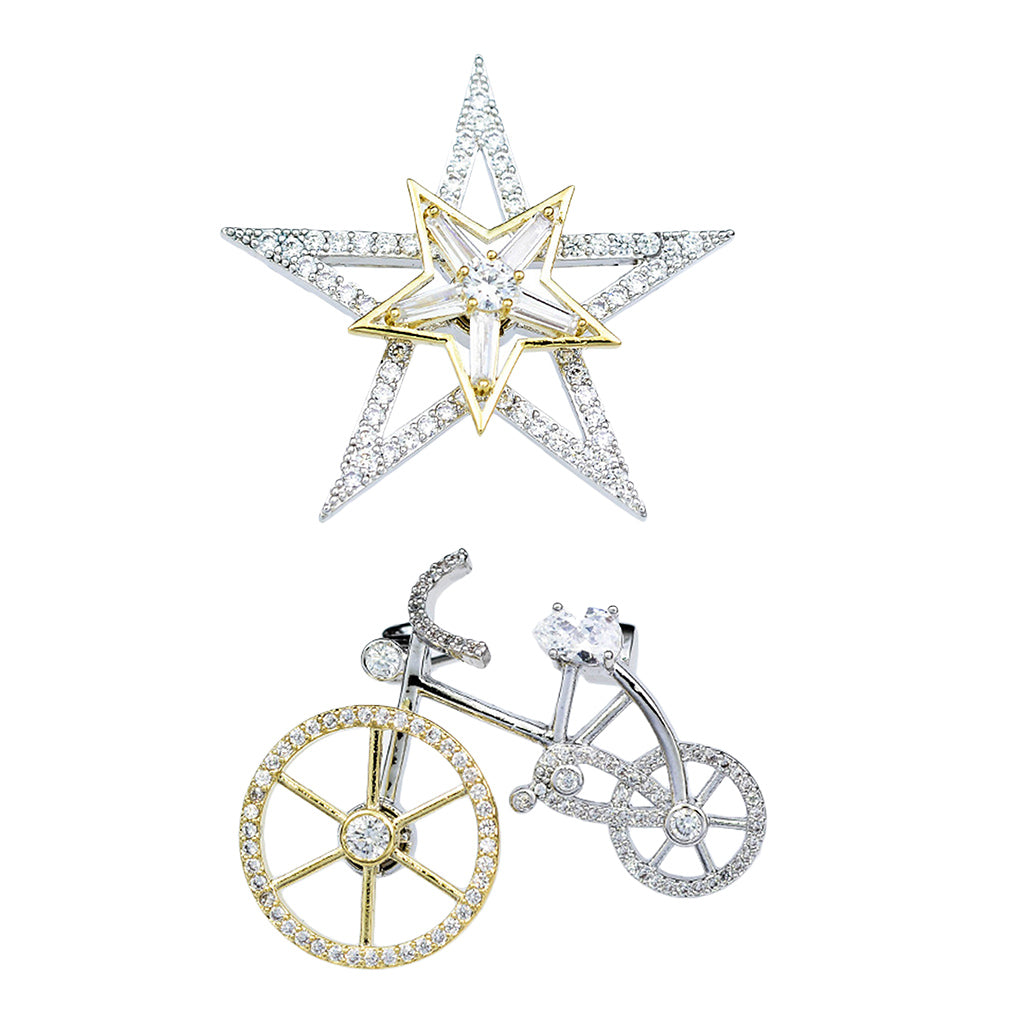 Fashion Crystal Brooch Rotatable Bicycle Coat Collar Lapel Pin Jewelry Star