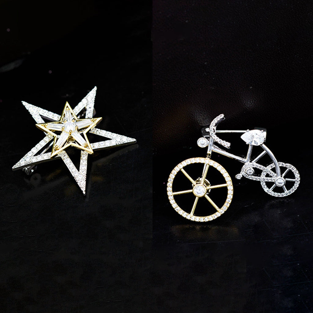 Fashion Crystal Brooch Rotatable Bicycle Coat Collar Lapel Pin Jewelry Star