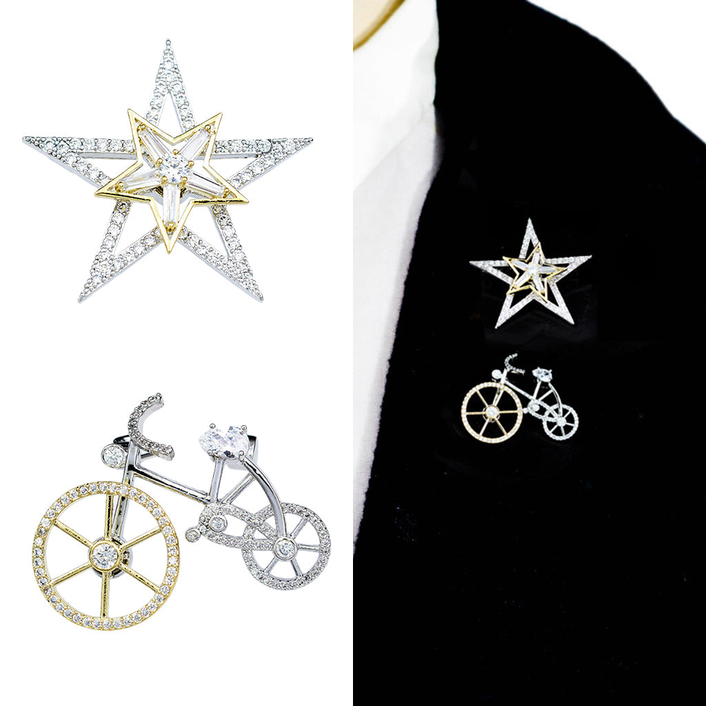 Fashion Crystal Brooch Rotatable Bicycle Coat Collar Lapel Pin Jewelry Star