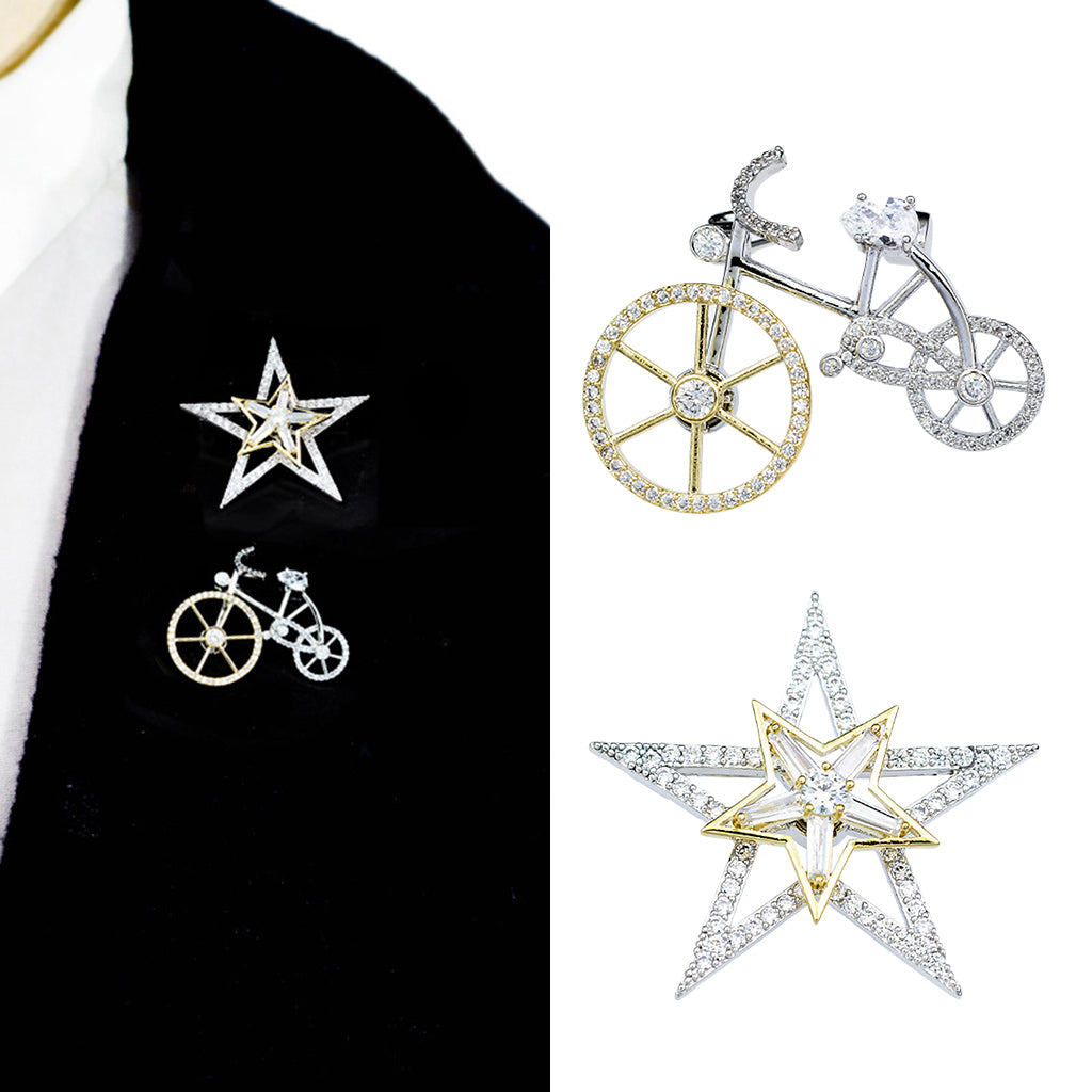 Fashion Crystal Brooch Rotatable Bicycle Coat Collar Lapel Pin Jewelry Star