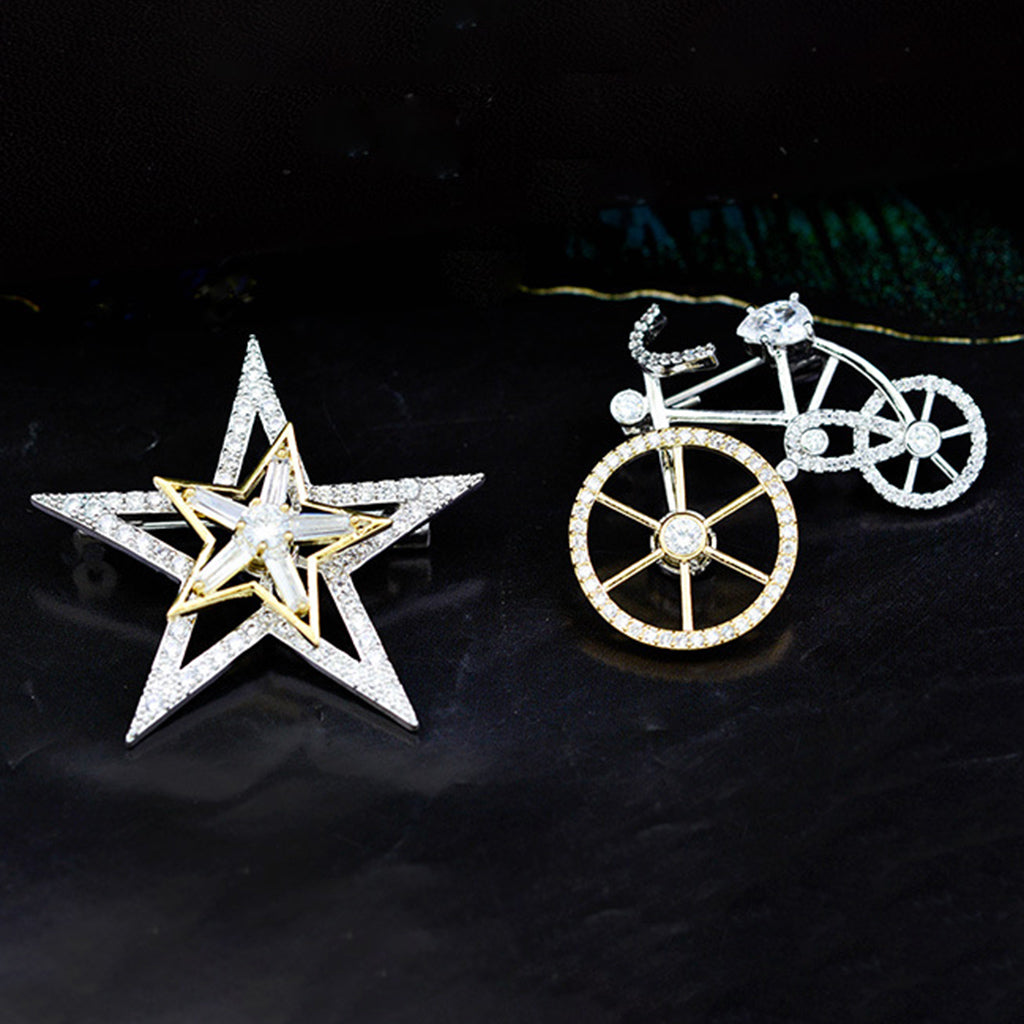 Fashion Crystal Brooch Rotatable Bicycle Coat Collar Lapel Pin Jewelry Star