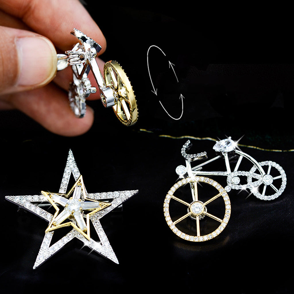 Fashion Crystal Brooch Rotatable Bicycle Coat Collar Lapel Pin Jewelry Star