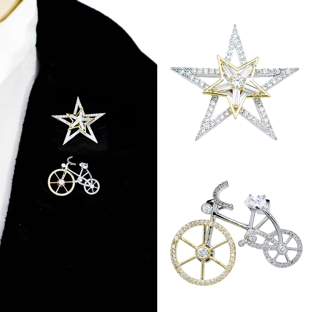 Fashion Crystal Brooch Rotatable Bicycle Coat Collar Lapel Pin Jewelry Star