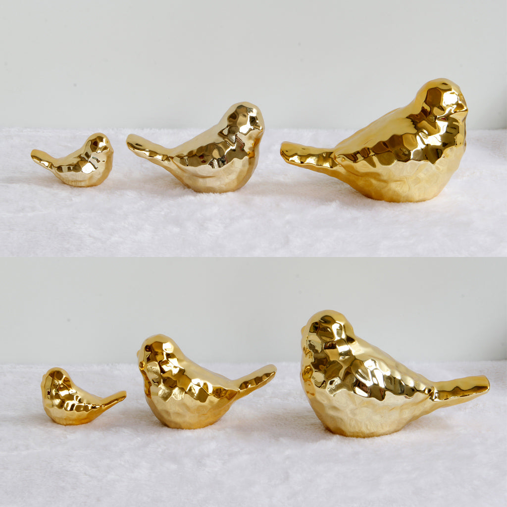 Golden Ceramic Birds Shaped Animal Figurines Craft Desktop Ornaments Size_L