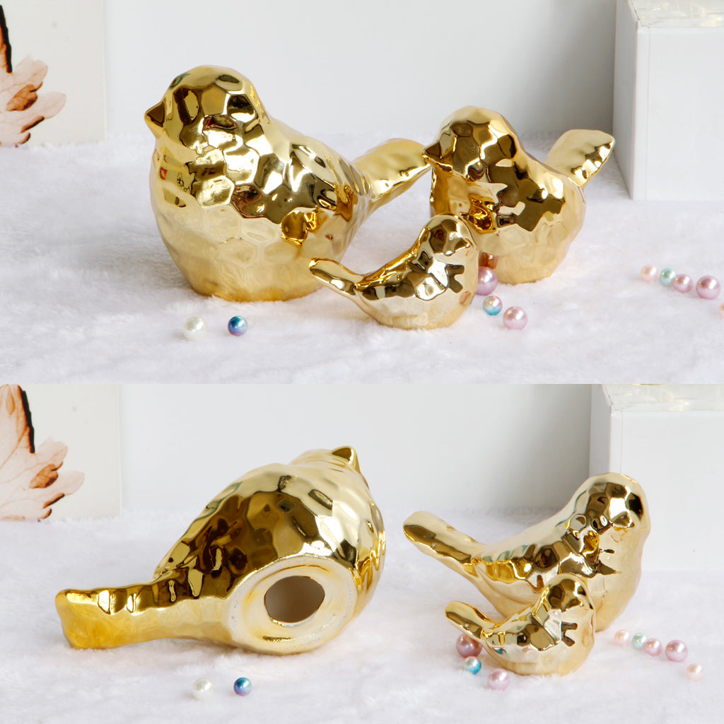 Golden Ceramic Birds Shaped Animal Figurines Craft Desktop Ornaments Size_L