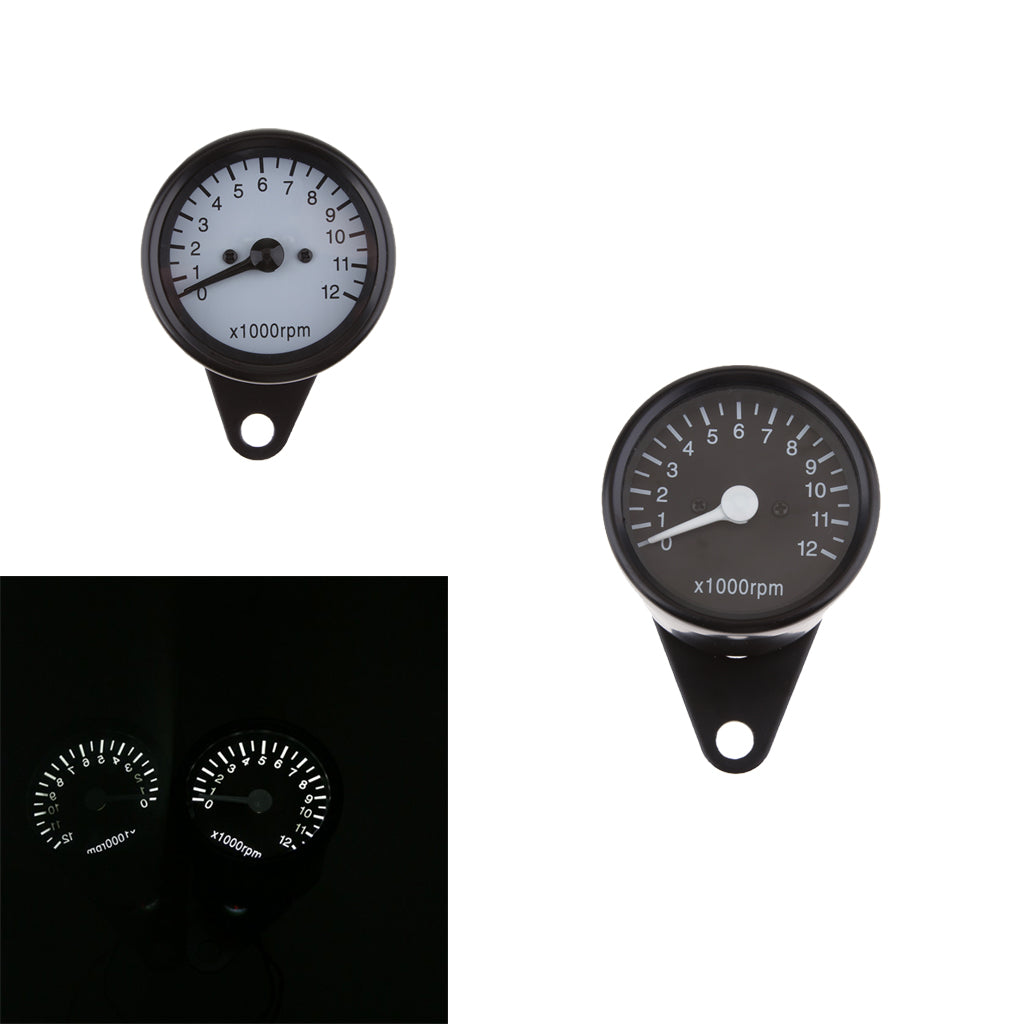 12V Universal Motorcycle Tachometer Meter LED Backlight RPM Black