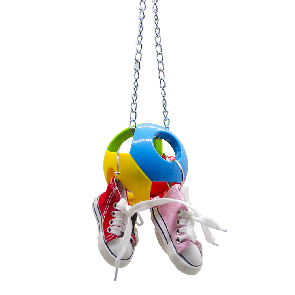 Bird Parrot Chew Toy Sneakers with Bell Ball Quick Link to The Cage