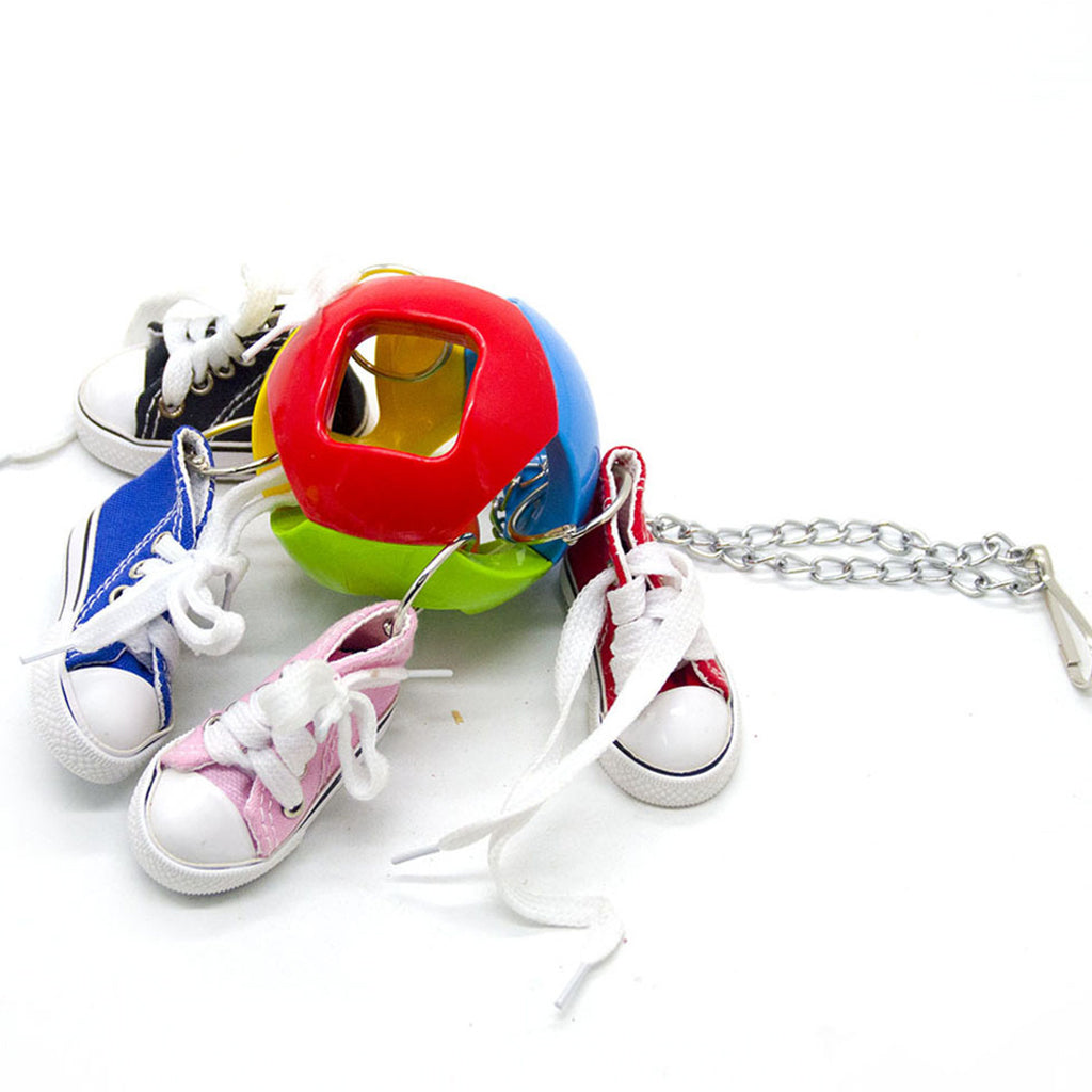 Bird Parrot Chew Toy Sneakers with Bell Ball Quick Link to The Cage