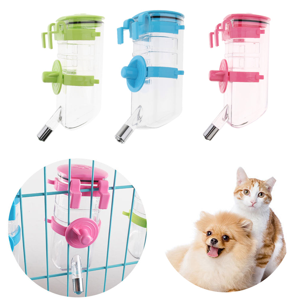 Adjustable Height Pet Dog and Cat Cage Water Bottle Dispenser Pink