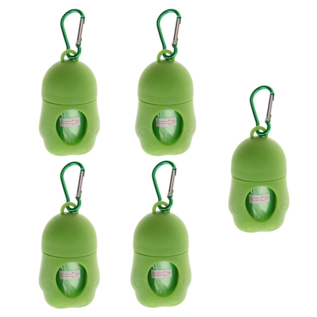 5 Pcs Dog Pooper Bags Pet Dog Poop Dispenser Box Disposable Waste Bag Green