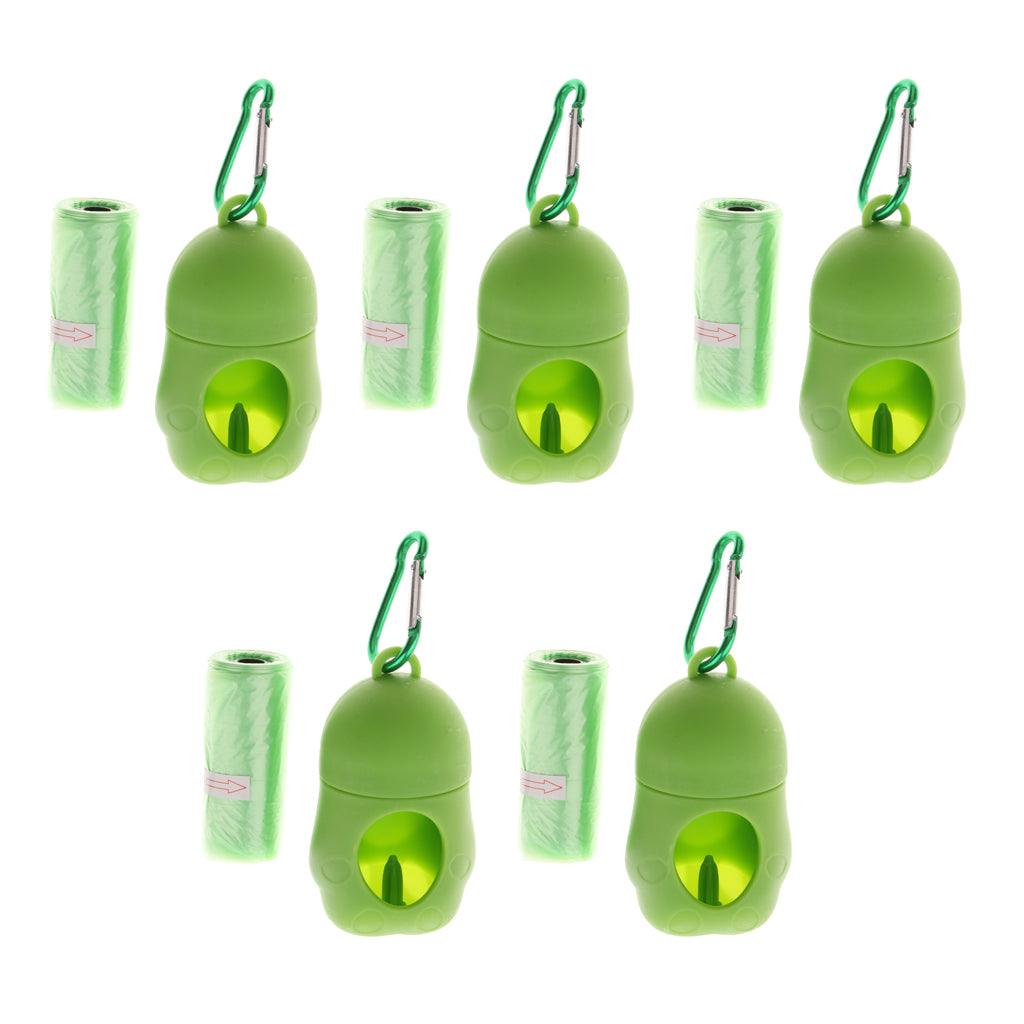 5 Pcs Dog Pooper Bags Pet Dog Poop Dispenser Box Disposable Waste Bag Green