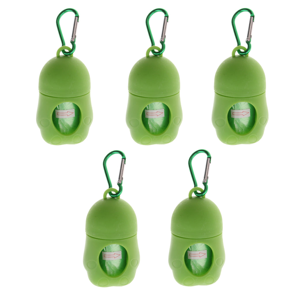 5 Pcs Dog Pooper Bags Pet Dog Poop Dispenser Box Disposable Waste Bag Green