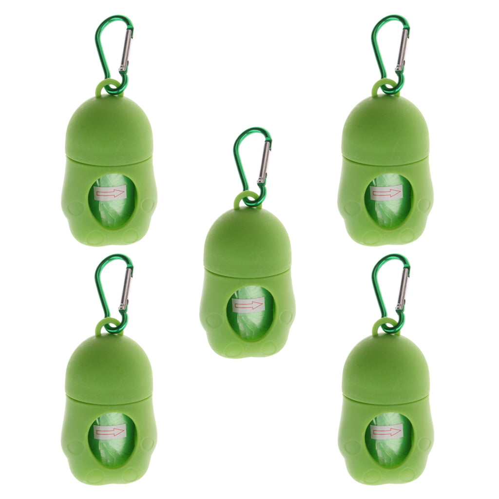 5 Pcs Dog Pooper Bags Pet Dog Poop Dispenser Box Disposable Waste Bag Green